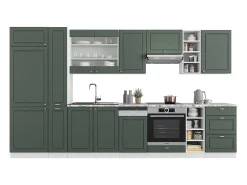 Mueble de cocina verde-dorado casa de campo/blanco 355x60x81.6 fame-line