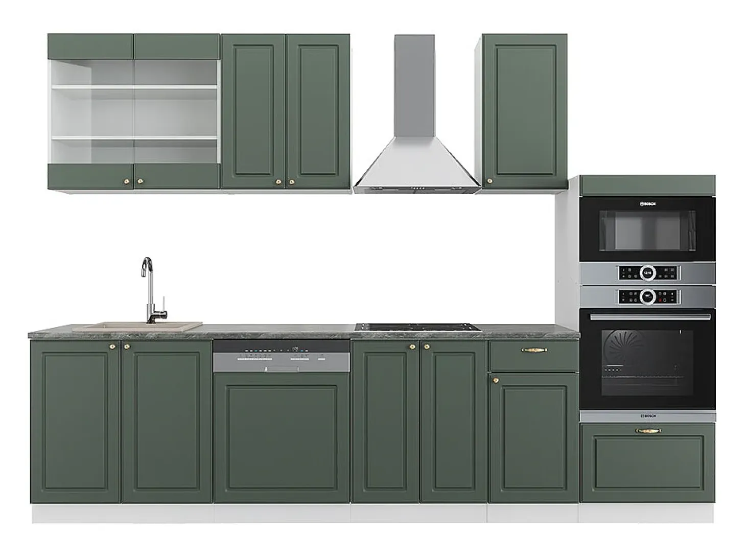 Mueble de cocina verde-dorado casa de campo/blanco 300x60x81.6 fame-line
