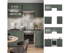 Mueble de cocina verde-dorado casa de campo/antracita 200x60x81.6 fame-line