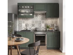 Mueble de cocina verde-dorado casa de campo/antracita 200x60x81.6 fame-line