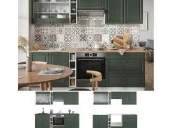 Mueble de cocina verde-dorado casa de campo/blanco 235x46x81.6 fame-line