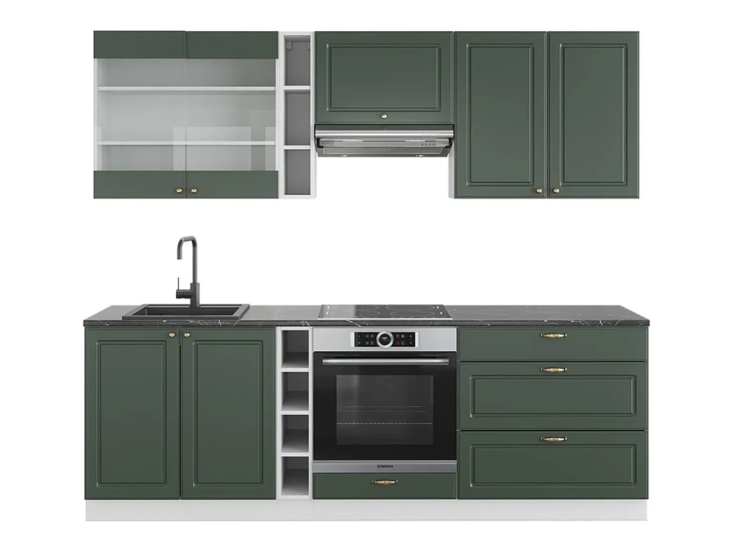 Mueble de cocina verde-dorado casa de campo/blanco 235x60x81.6 fame-line