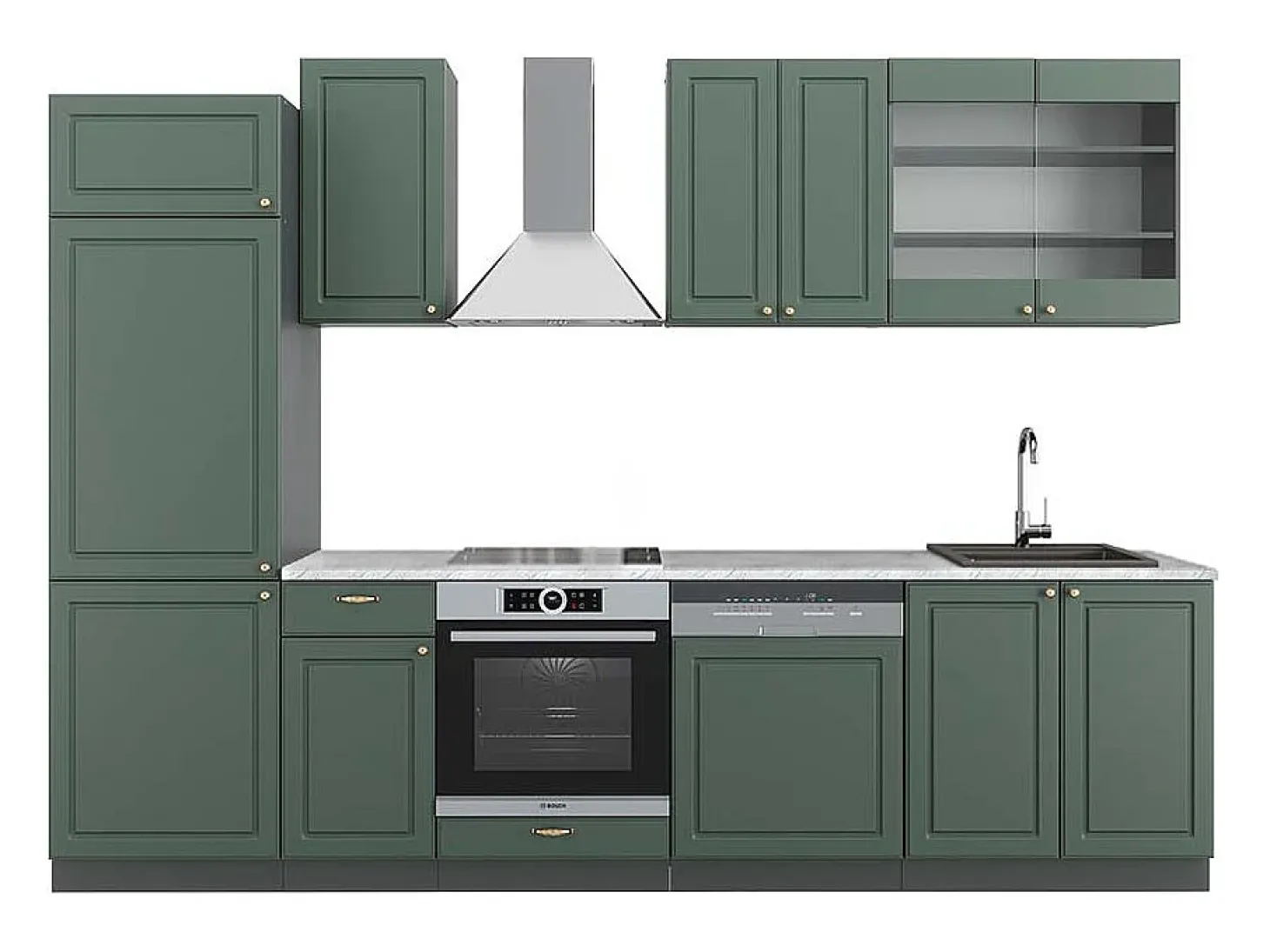 Mueble de cocina verde-dorado casa de campo/antracita 300x60x81.6 fame-line