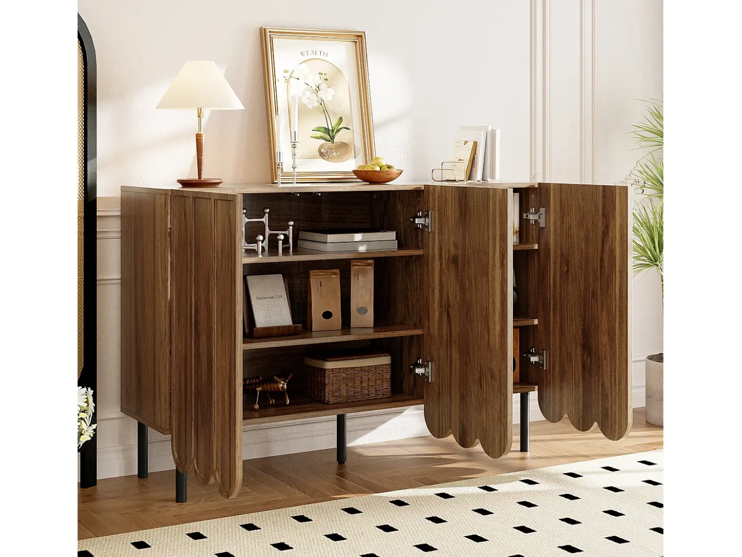 Mueble de comedor en nogal, aparador de tres puertas, multifuncional, 120x35x80 cm, nogal