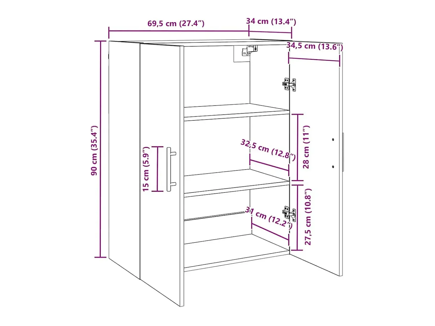Mueble de pared marrón 69,5 x 34 x 90 cm Madera de ingeniería