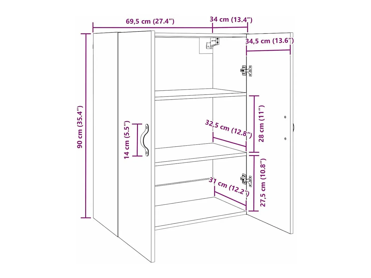 Mueble de pared marrón 69,5 x 34 x 90 cm Madera de ingeniería