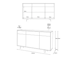 Mueble de salón moderno 3 puertas 3 cajones aparador de cocina Dalgo - Gris - Mármol Calacatta