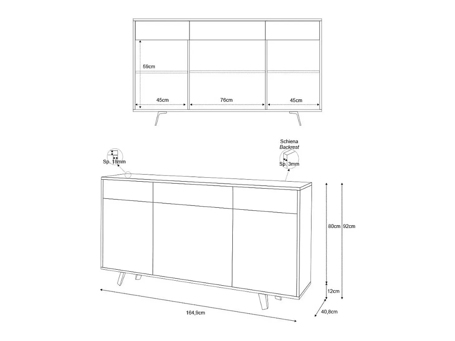 Mueble de salón moderno 3 puertas 3 cajones aparador de cocina Dalgo - Blanco