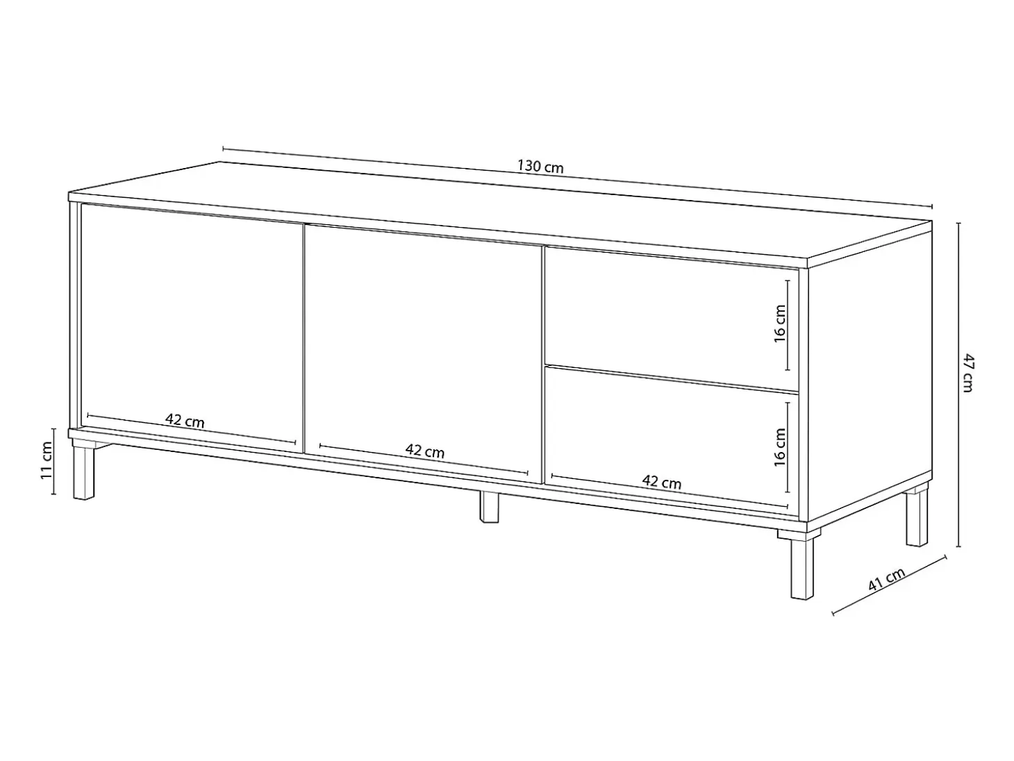 Mueble de TV con 2 Puertas y 2 Cajones de Estilo Moderno con Acabado en Color Blanco Artik y Roble - Dim: 47 x 130 x 41 cm