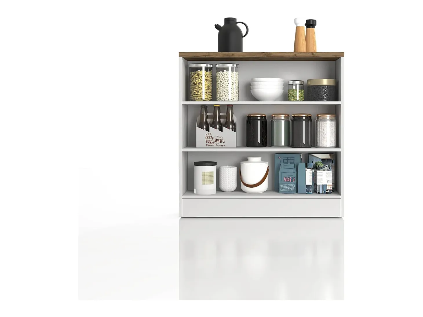Mueble estantería de cocina Sole con 3 estantes blanco brillo y roble 90x90x25 cm
