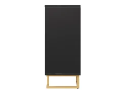 Mueble TV geométrico, diseño moderno, MDF, negro y dorado, con 2 puertas y 4 compartimentos (152x40x75 cm)