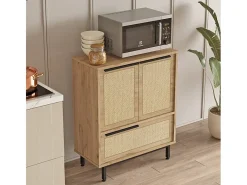 Mueble versátil aparador para cocina o zapatero con 3 puertas de madera de 75x36x90 cm Thaon - Beige Juta