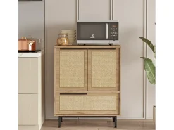 Mueble versátil aparador para cocina o zapatero con 3 puertas de madera de 75x36x90 cm Thaon - Beige Juta