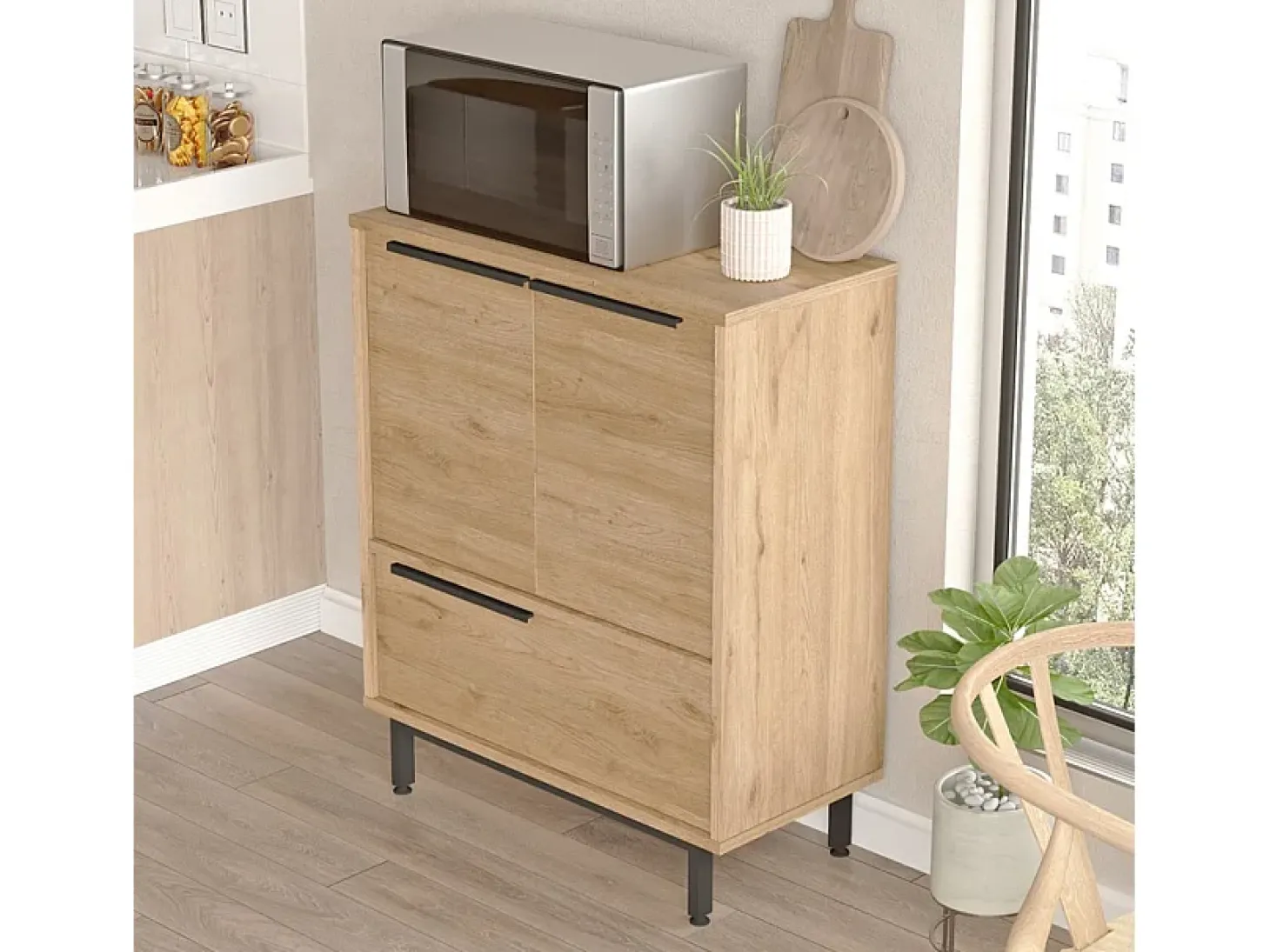 Mueble versátil aparador para cocina o zapatero con 3 puertas de madera de 75x36x90 cm Thaon - Natural