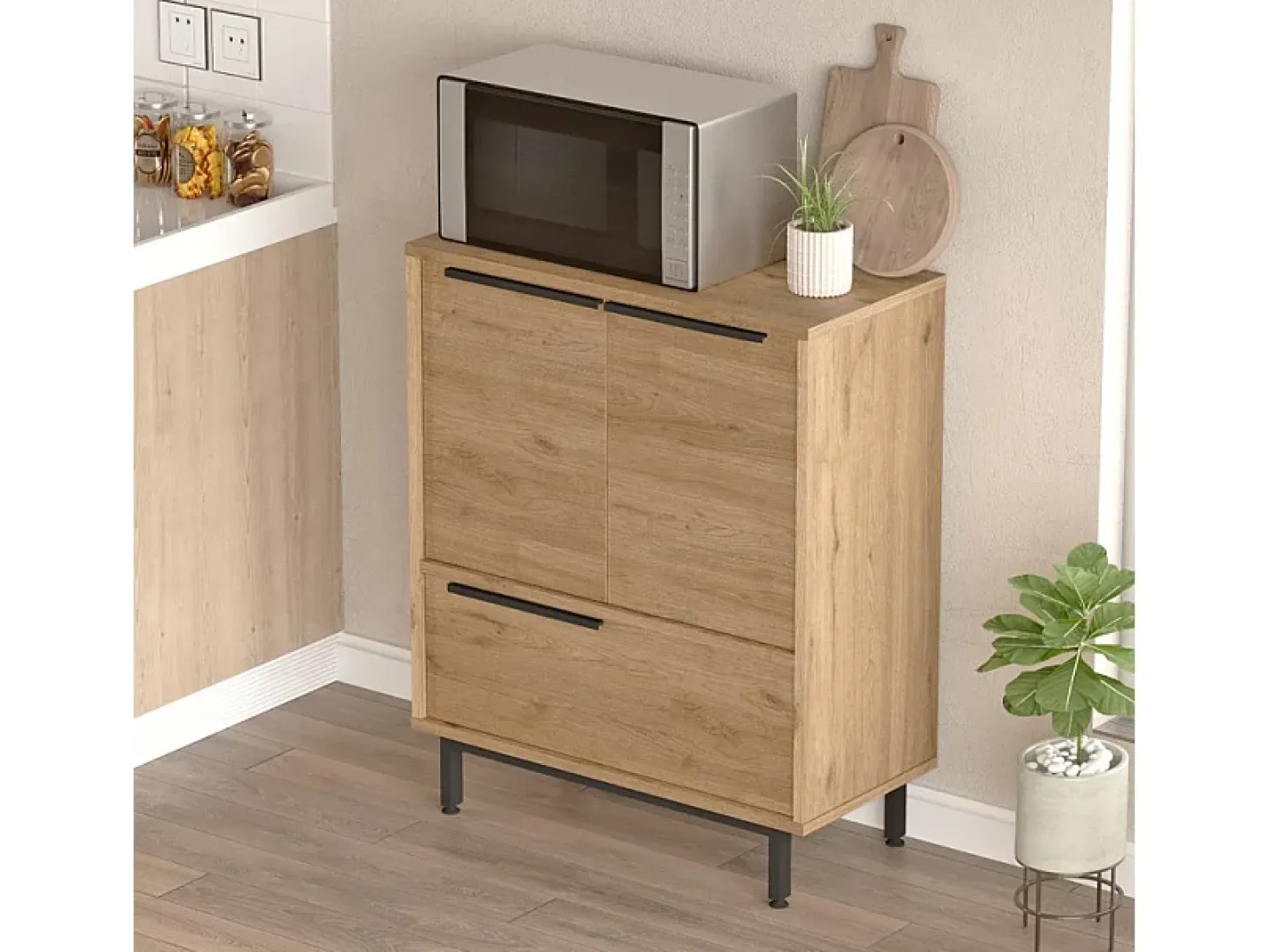 Mueble versátil aparador para cocina o zapatero con 3 puertas de madera de 75x36x90 cm Thaon - Natural