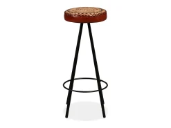 Muebles de bar 9 pzas madera maciza reciclada cuero real lona