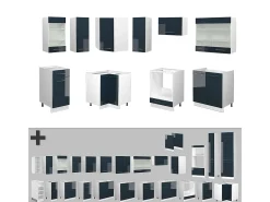 Muebles de cocina azul oscuro alto brillo/blanco 190x60x81.6 fame-line