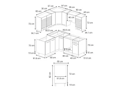 Muebles de cocina azul oscuro alto brillo/blanco 190x60x81.6 fame-line