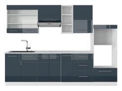 Muebles de cocina azul oscuro alto brillo/blanco 280x46x81.6 fame-line