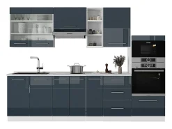 Muebles de cocina azul oscuro alto brillo/blanco 280x46x81.6 fame-line