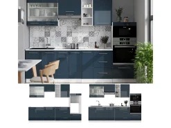 Muebles de cocina azul oscuro alto brillo/blanco 280x46x81.6 fame-line