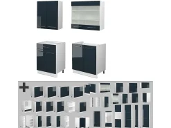 Muebles de cocina azul oscuro alto brillo/blanco 140x60x81.6 fame-line