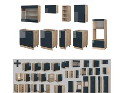 Muebles de cocina azul oscuro alto brillo/roble dorado 280x46x81.6 fame-line