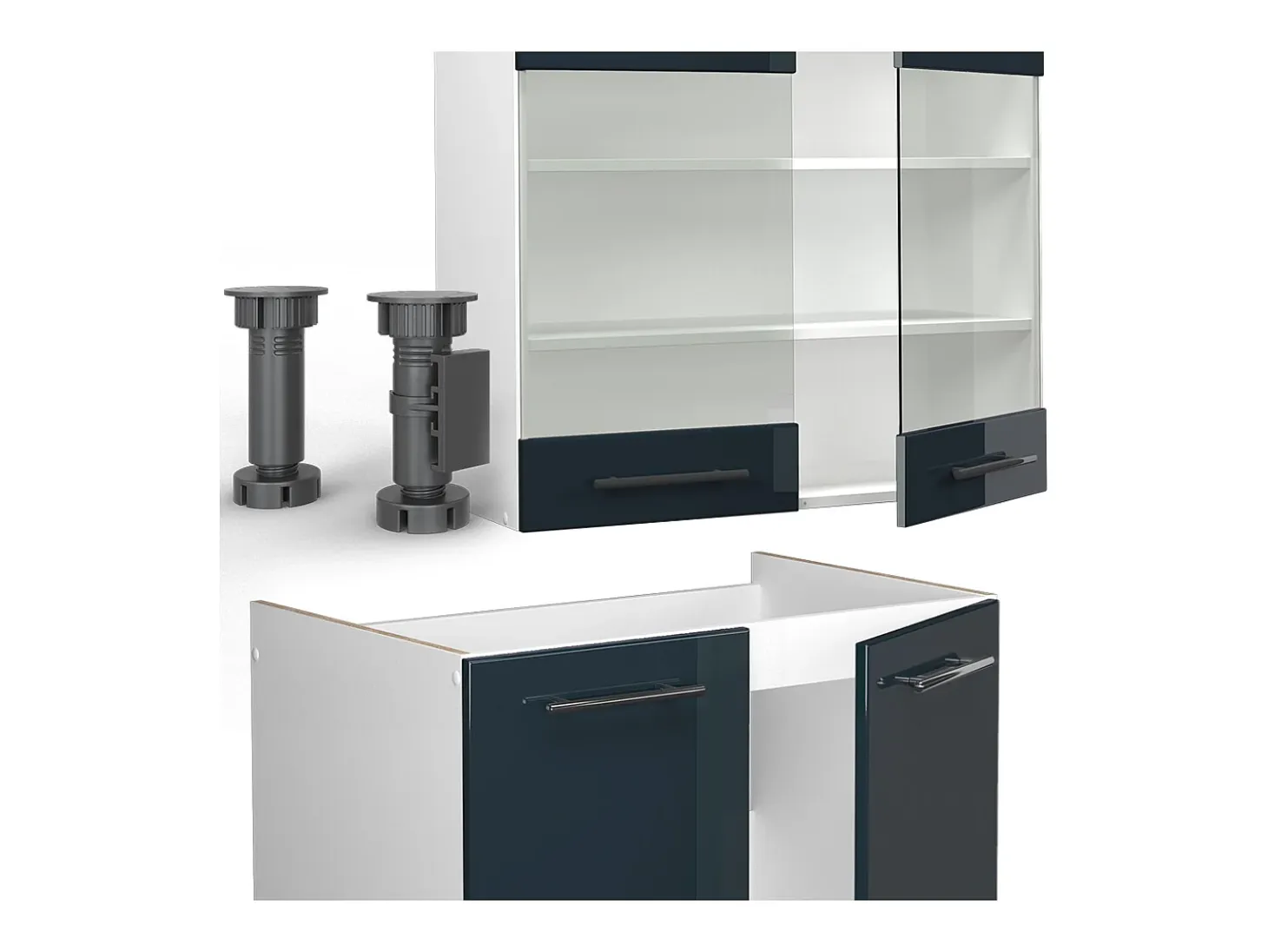Muebles de cocina azul oscuro alto brillo/blanco 235x60x81.6 fame-line