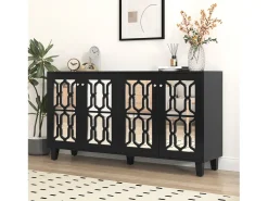 Muebles de cocina negros con 4 puertas, aparador con espejo, divisores extraíbles, aparador de cocina