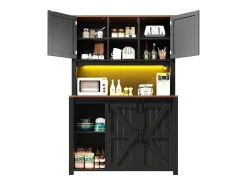 Muebles de cocina 115x40x175 cm - con 4 puertas y 2 cajones - con iluminación LED - estilo rústico - negro