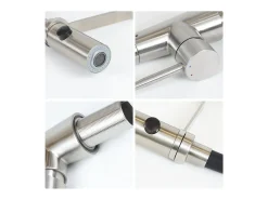 NETTLIFE Grifo de cocina con manguera flexible Grandes extensibles con ducha de mano, 46,5 cm, negro, mezclador de alta presión giratorio 360