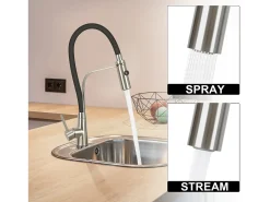 NETTLIFE Grifo de cocina con manguera flexible Grandes extensibles con ducha de mano, 46,5 cm, negro, mezclador de alta presión giratorio 360