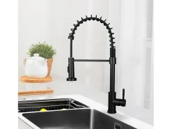 NETTLIFE Grifo de cocina con ducha extraíble Mezclador de cocina Grifo giratorio Mezclador de fregadero de alta presión con 2 tipos de chorros, Negro