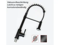 NETTLIFE Grifo de cocina con ducha extraíble Mezclador de cocina Grifo giratorio Mezclador de fregadero de alta presión con 2 tipos de chorros, Negro