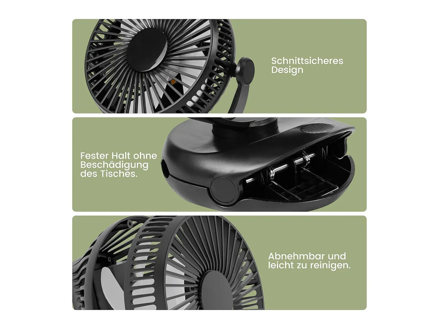 NETTLIFE Ventilador de mesa USB pequeño con batería de 10.000 mAh, silencioso, 4 velocidades, luz LED incluida, modelo 3 en 1, negro, ideal para tienda de campaña