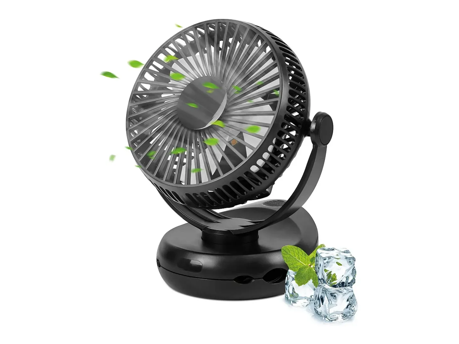 NETTLIFE Ventilador de mesa USB pequeño con batería de 10.000 mAh, silencioso, 4 velocidades, luz LED incluida, modelo 3 en 1, negro, ideal para tienda de campaña