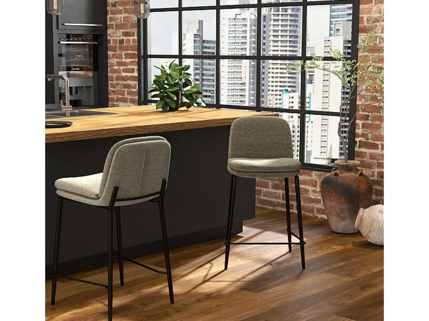 NOLAN-Silla de bar de tela Luxury Marron (x2)