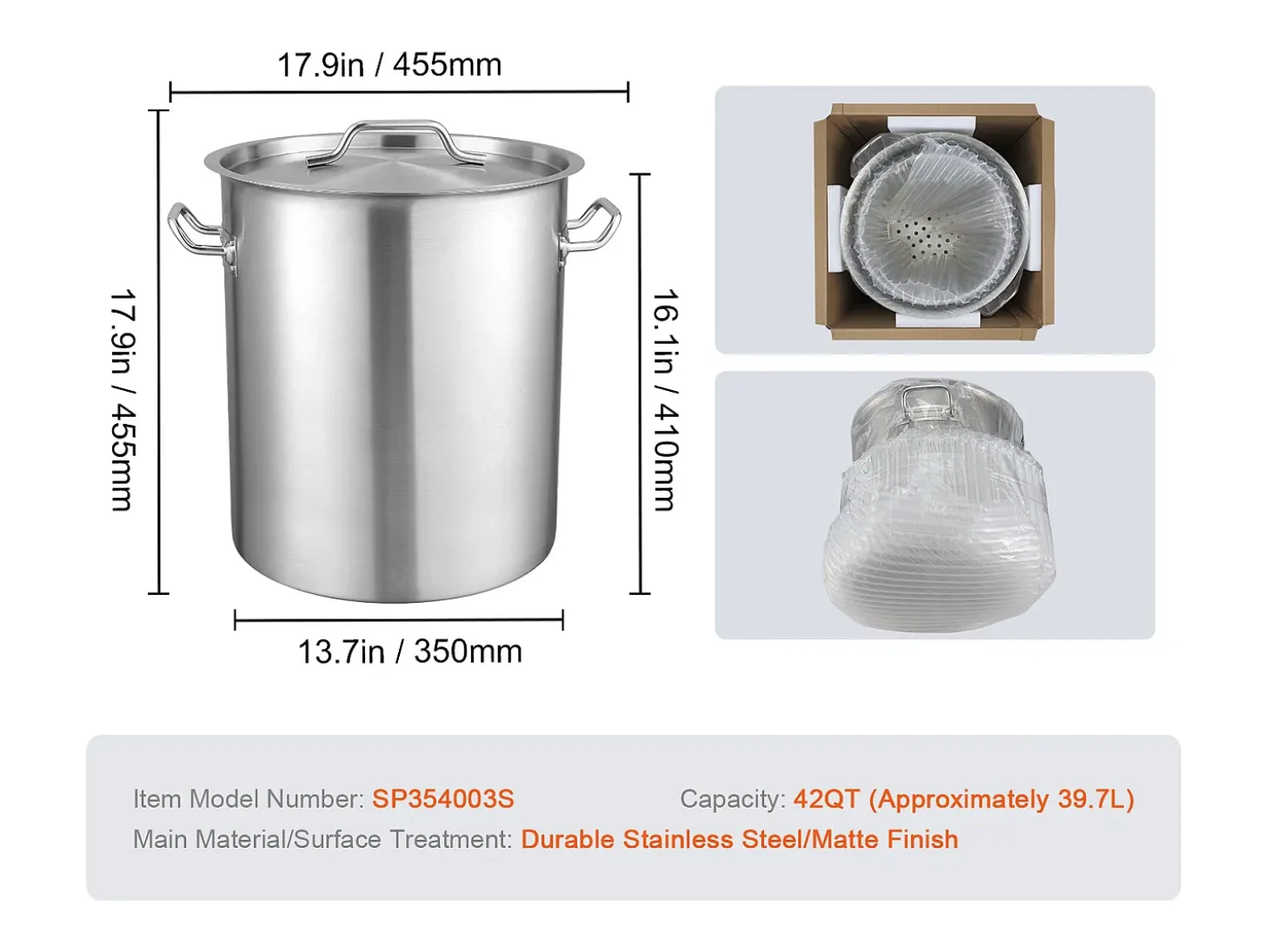 Olla de Acero Inoxidable SucceBuy de 42 L con Colador y Tapa para la Cocción, Perfecta para Preparaciones Culinarias y Eventos
