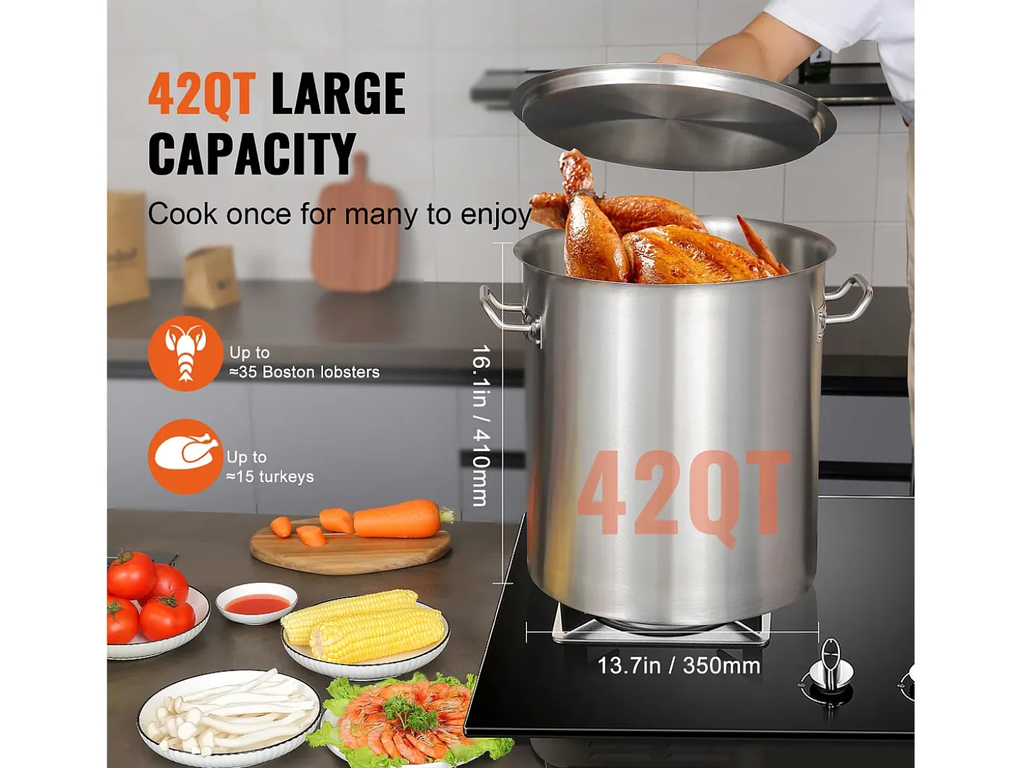 Olla de Acero Inoxidable SucceBuy de 42 L con Colador y Tapa para la Cocción, Perfecta para Preparaciones Culinarias y Eventos