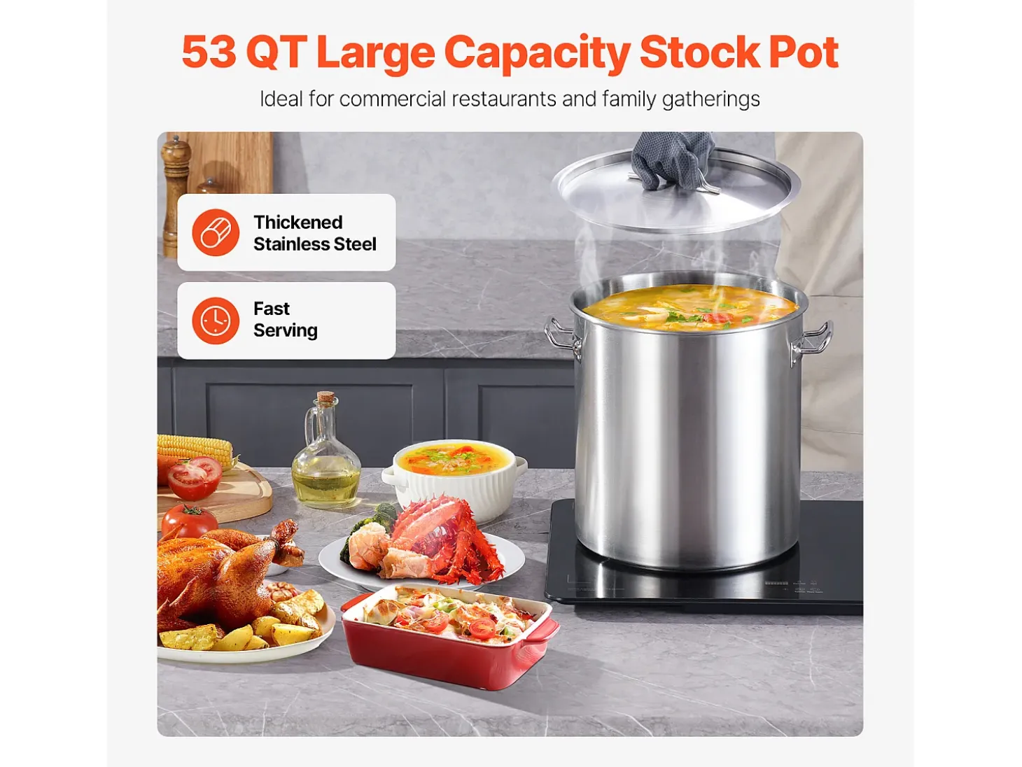 Olla de Acero Inoxidable SucceBuy, 50,1 Litros, con Tapa y Asa