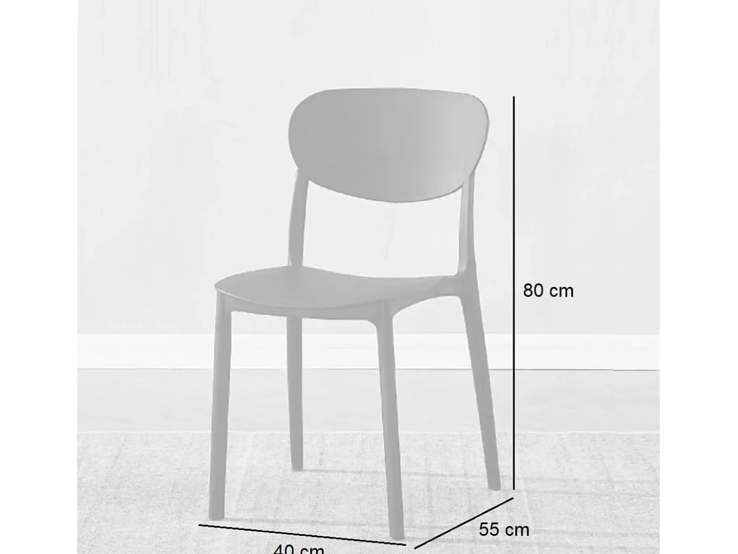 Pack 5 Sillas Cocina Color Negro de plastico Polipropileno, Silla de Exterior, Silla de Comedor Medidas: 40 cm (Ancho) x 55 cm (Largo) x 80 cm (Alto)