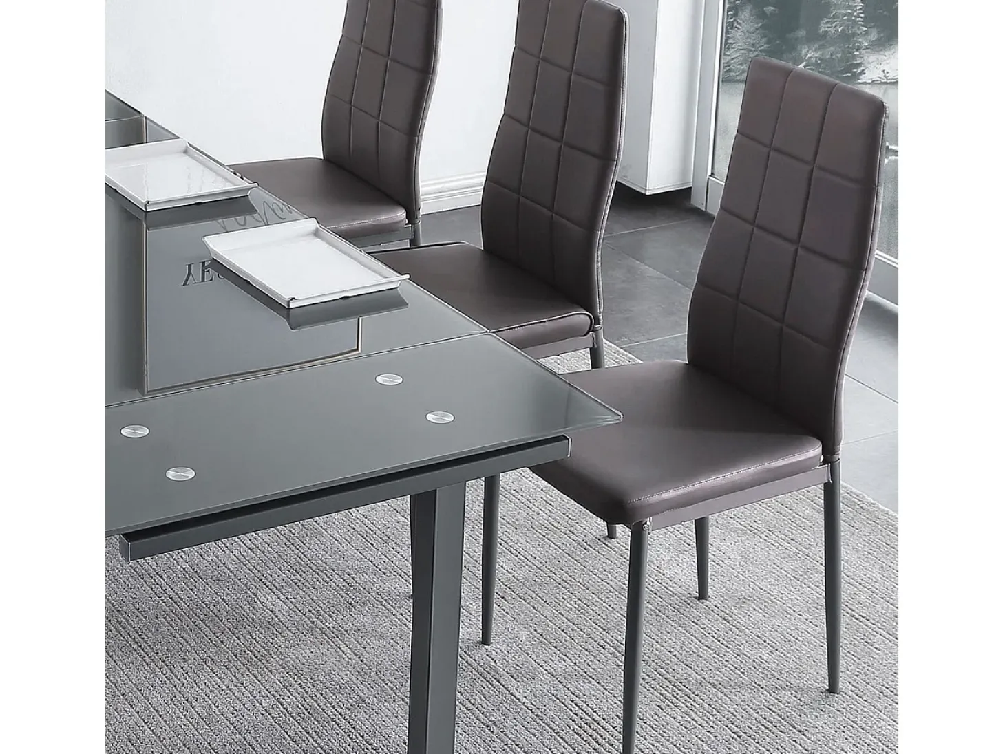 Pack 4 sillas comedor Laia símil piel gris 98x43x44 cm Adec