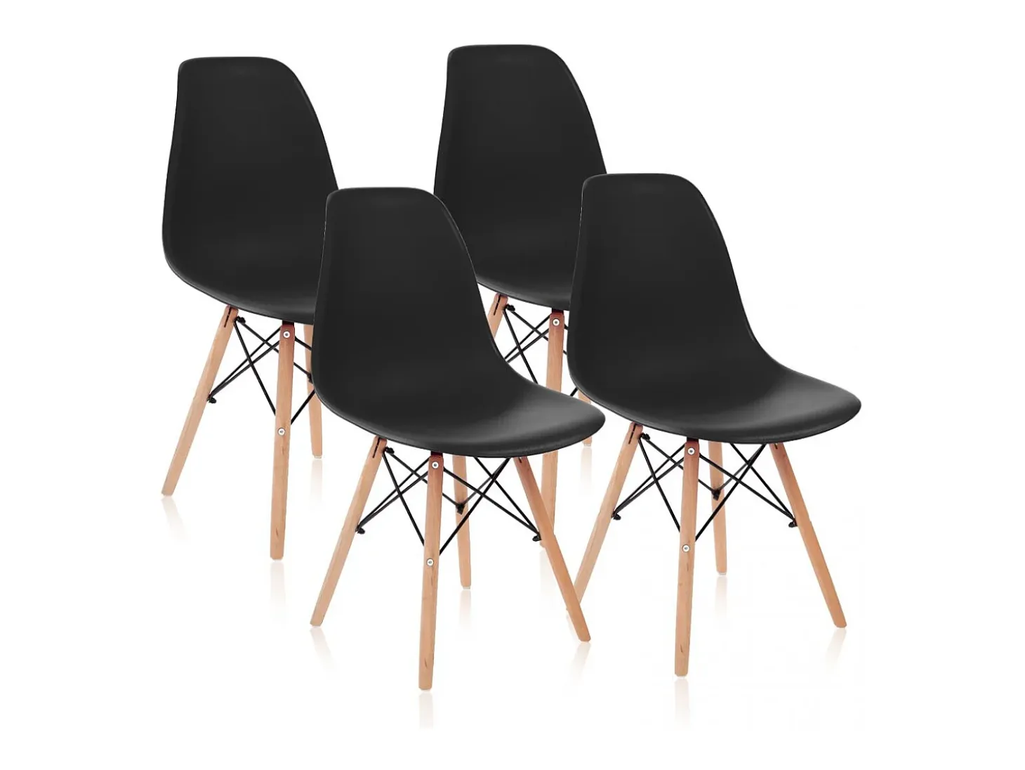 Pack 4 sillas con estructura en madera de haya y base en negro 46 cm Tower Wood Negro