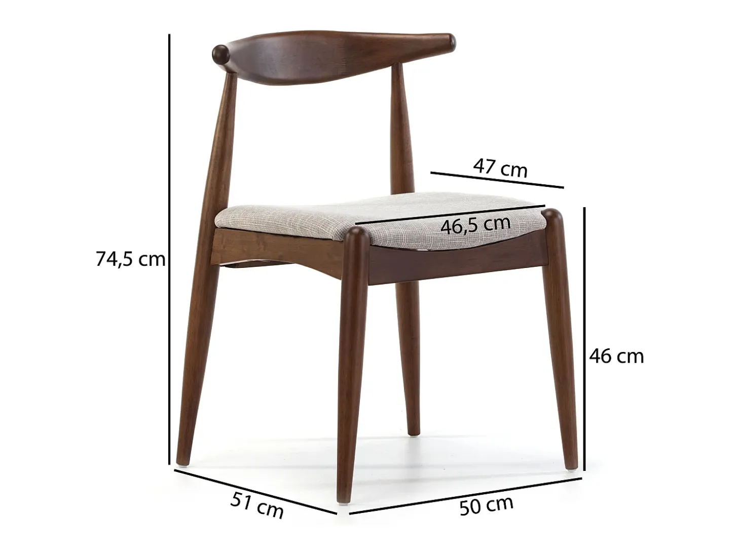 Pack 2 sillas Corzo Color Nogal, Madera Maciza, 52,5 x 50 x 74,5 cm