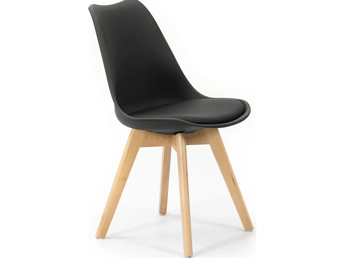 Pack 2 sillas Klara Negro, Pata Madera y Asiento Acolchado