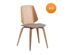 Pack 4 sillas madera contrachapado roble tapizada