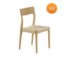Pack 4 sillas madera de fresno con asiento trenzado