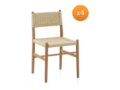 Pack 4 sillas madera de haya con asiento trenzado