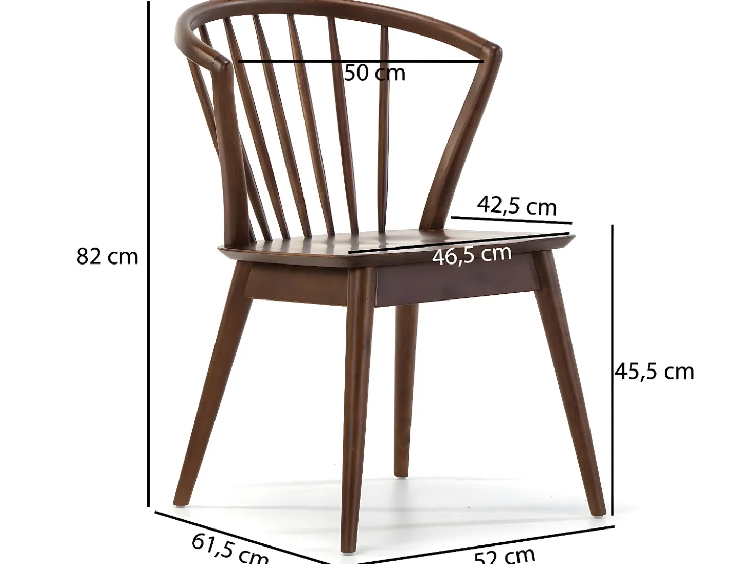 Pack 2 sillas Mura Color Nogal, Madera Maciza, 55 x 58,5 x 84 cm
