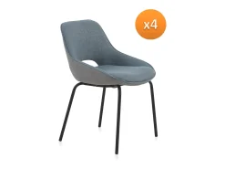 Pack 4 sillas tapizadas bicolor azul/gris patas metálicas negras